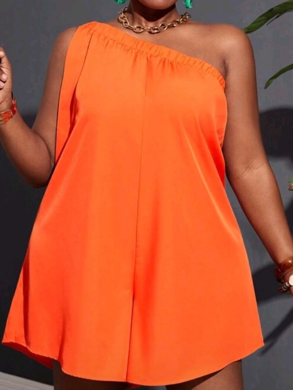 SHEIN One-Shoulder Orange Romper